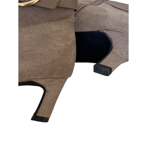 Taupe Faux Suede Ankle Boots With Gold Buckle - Picture 7 of 7